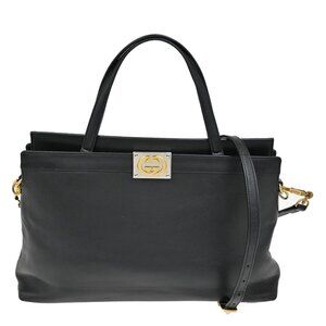 GUCCI GG Logo Interlocking 2Way Shoulder Hand Bag Black Made in Italy 14KA732